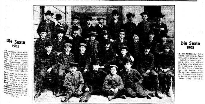 Das Bild zeigt ein Klassenfoto einer Prager Sexta mit Franz Werfel.