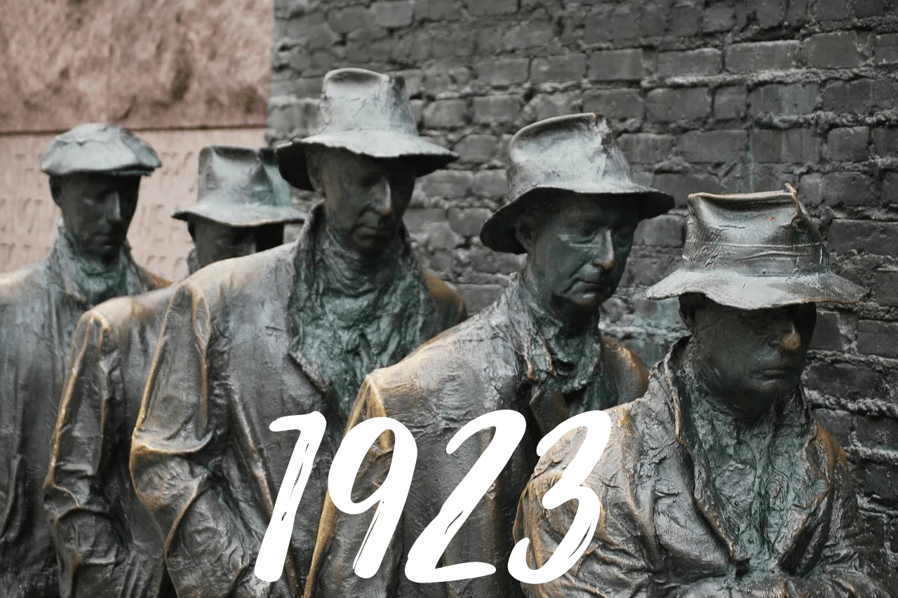 Das Denkmal zeigt eine Gruppe Arbeitsloser.