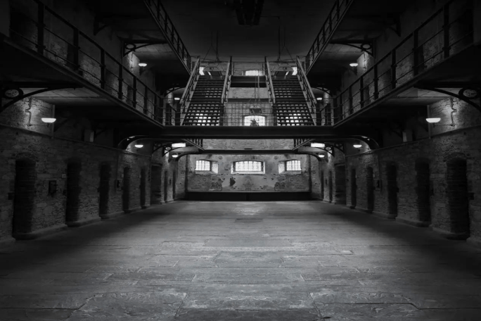 Das Bild zeigt ein verlassenes Gefängnis.